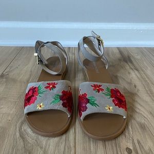 Kenneth Cole Suede Floral Embroidered Sandals